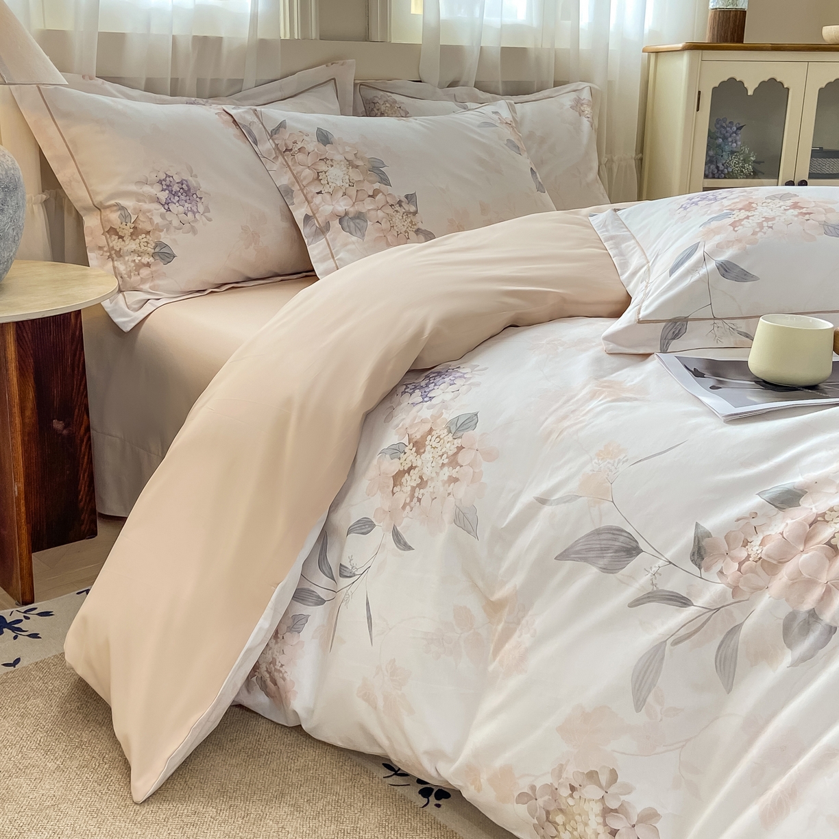 91家纺网 家纺一手货源 找家纺 XIWEN-希文家纺 2026新款40支全棉纯棉13376数码印花四件套-第一批 花予-咖