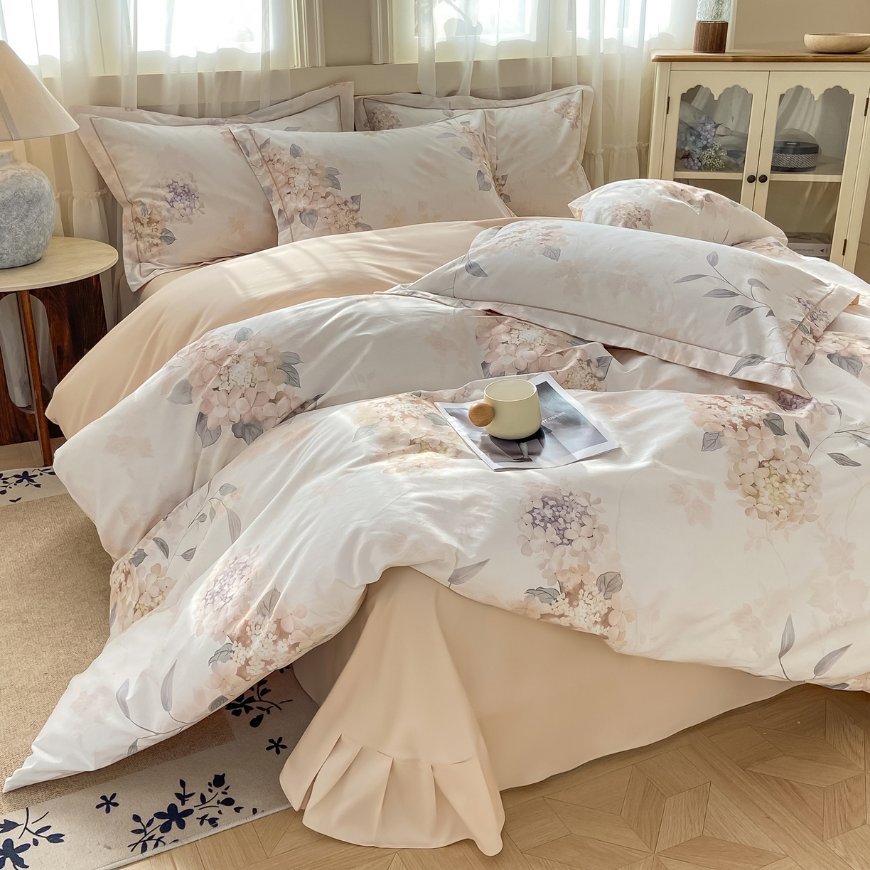 91家纺网 家纺一手货源 找家纺 XIWEN-希文家纺 2026新款40支全棉纯棉13376数码印花四件套-第一批 花予-咖