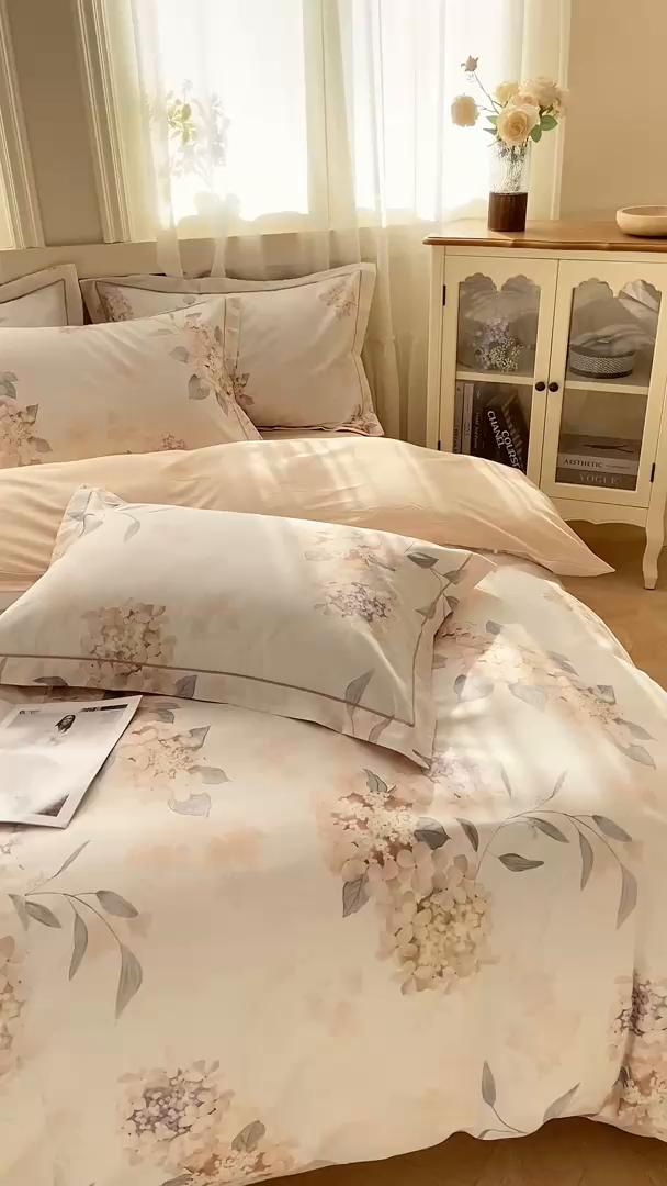 91家纺网 家纺一手货源 找家纺 XIWEN-希文家纺 2026新款40支全棉纯棉13376数码印花四件套-第一批 花予-咖