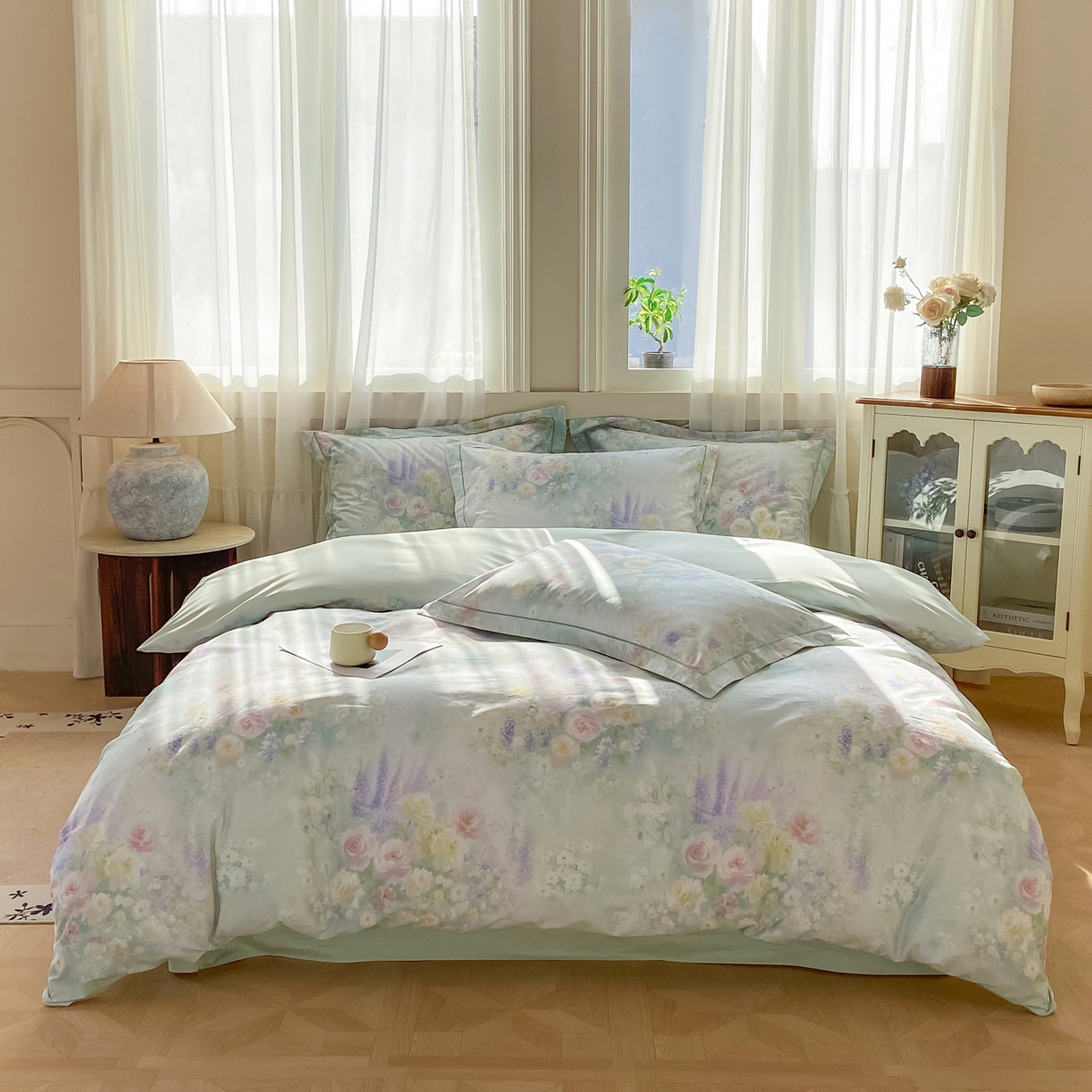 91家纺网 家纺一手货源 找家纺 XIWEN-希文家纺 2026新款40支全棉纯棉13376数码印花四件套-第一批 花悦容