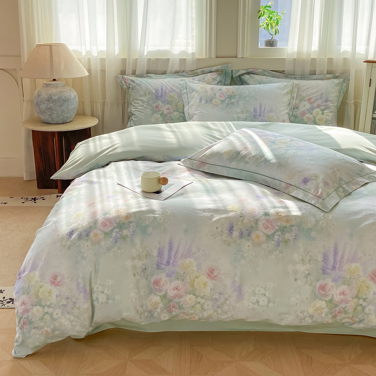 91家纺网 家纺一手货源 找家纺 XIWEN-希文家纺 2026新款40支全棉纯棉13376数码印花四件套-第一批 花悦容