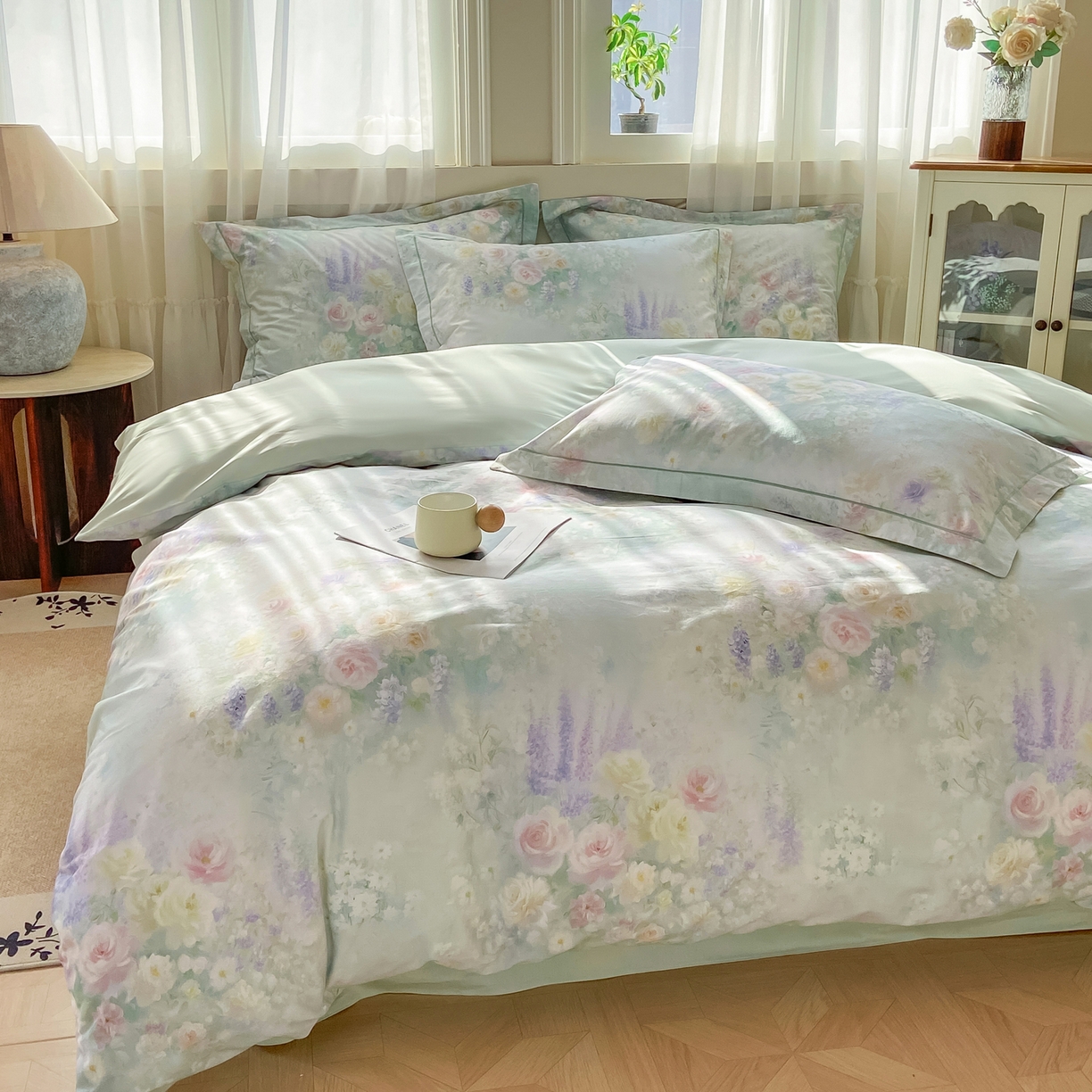 91家纺网 家纺一手货源 找家纺 XIWEN-希文家纺 2026新款40支全棉纯棉13376数码印花四件套-第一批 花悦容