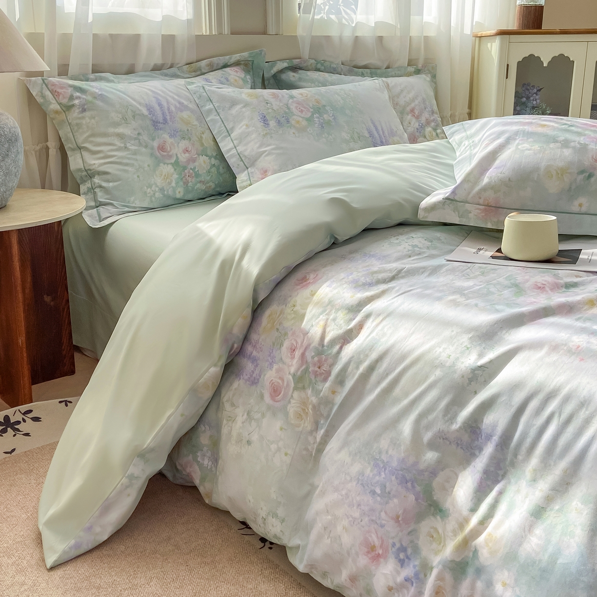 91家纺网 家纺一手货源 找家纺 XIWEN-希文家纺 2026新款40支全棉纯棉13376数码印花四件套-第一批 花悦容