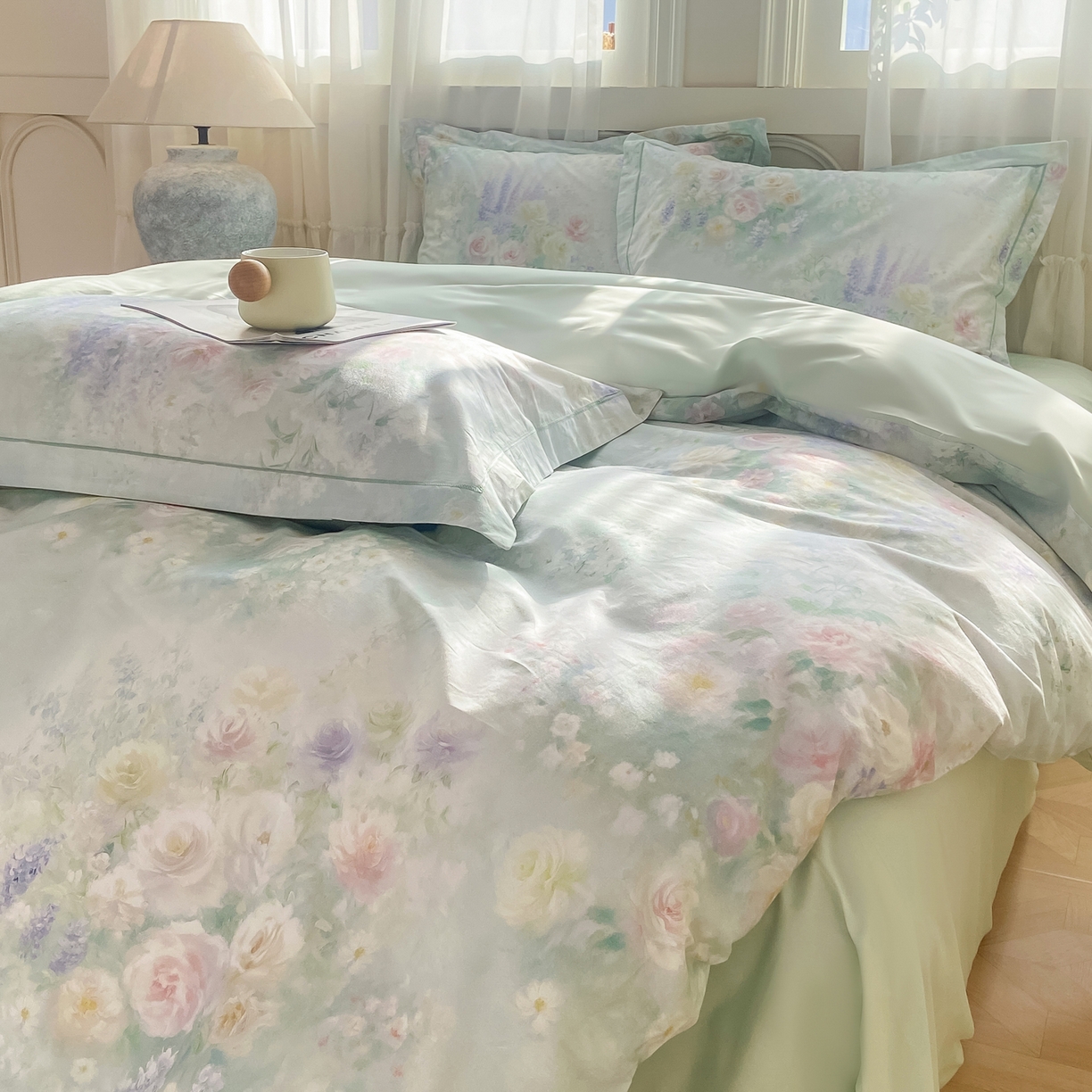 91家纺网 家纺一手货源 找家纺 XIWEN-希文家纺 2026新款40支全棉纯棉13376数码印花四件套-第一批 花悦容