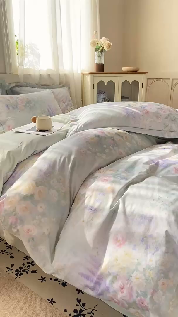 91家纺网 家纺一手货源 找家纺 XIWEN-希文家纺 2026新款40支全棉纯棉13376数码印花四件套-第一批 花悦容