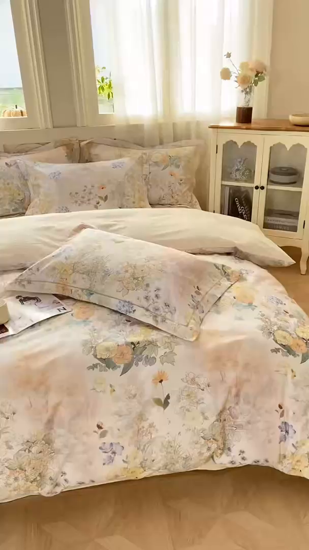 91家纺网 家纺一手货源 找家纺 XIWEN-希文家纺 2026新款40支全棉纯棉13376数码印花四件套-第一批 莉雅