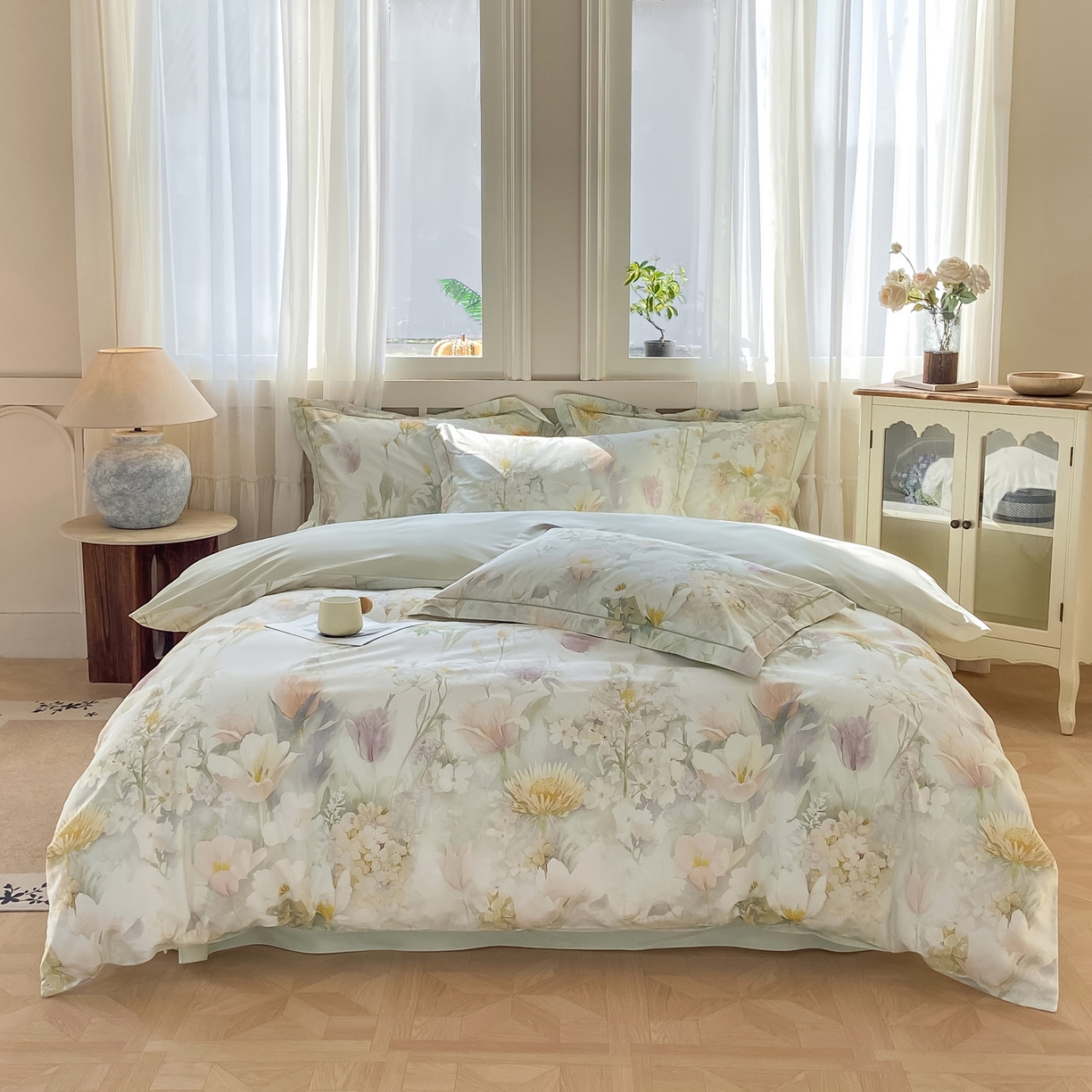 91家纺网 家纺一手货源 找家纺 XIWEN-希文家纺 2026新款40支全棉纯棉13376数码印花四件套-第一批 明媚