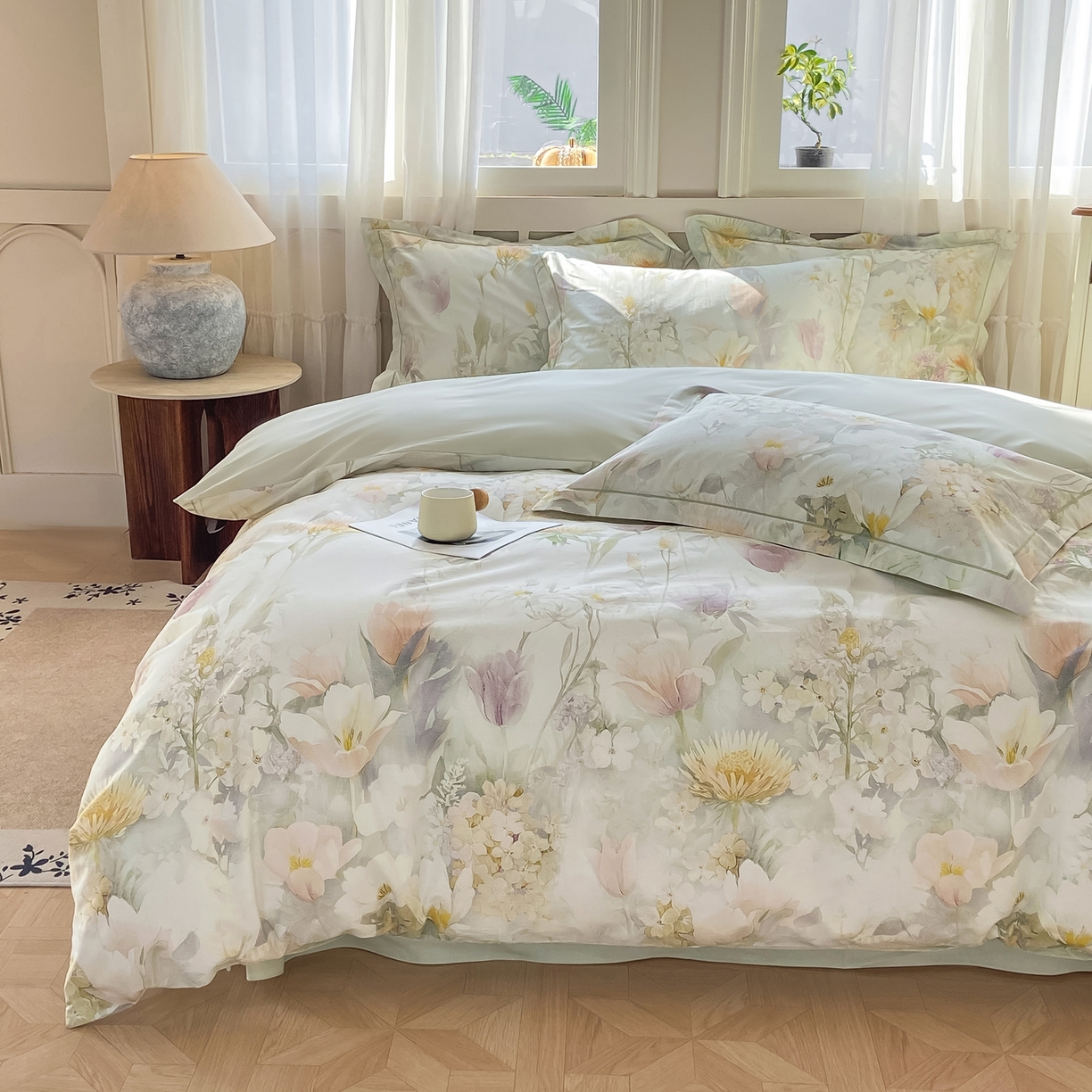 91家纺网 家纺一手货源 找家纺 XIWEN-希文家纺 2026新款40支全棉纯棉13376数码印花四件套-第一批 明媚