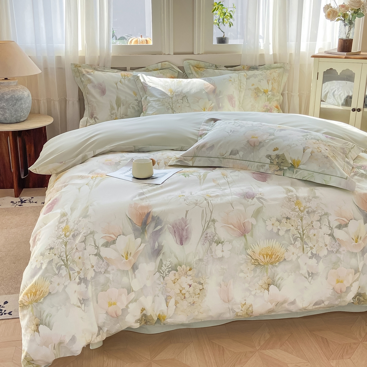 91家纺网 家纺一手货源 找家纺 XIWEN-希文家纺 2026新款40支全棉纯棉13376数码印花四件套-第一批 明媚