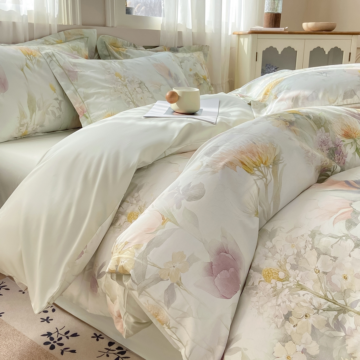 91家纺网 家纺一手货源 找家纺 XIWEN-希文家纺 2026新款40支全棉纯棉13376数码印花四件套-第一批 明媚