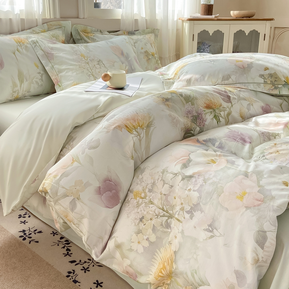 91家纺网 家纺一手货源 找家纺 XIWEN-希文家纺 2026新款40支全棉纯棉13376数码印花四件套-第一批 明媚