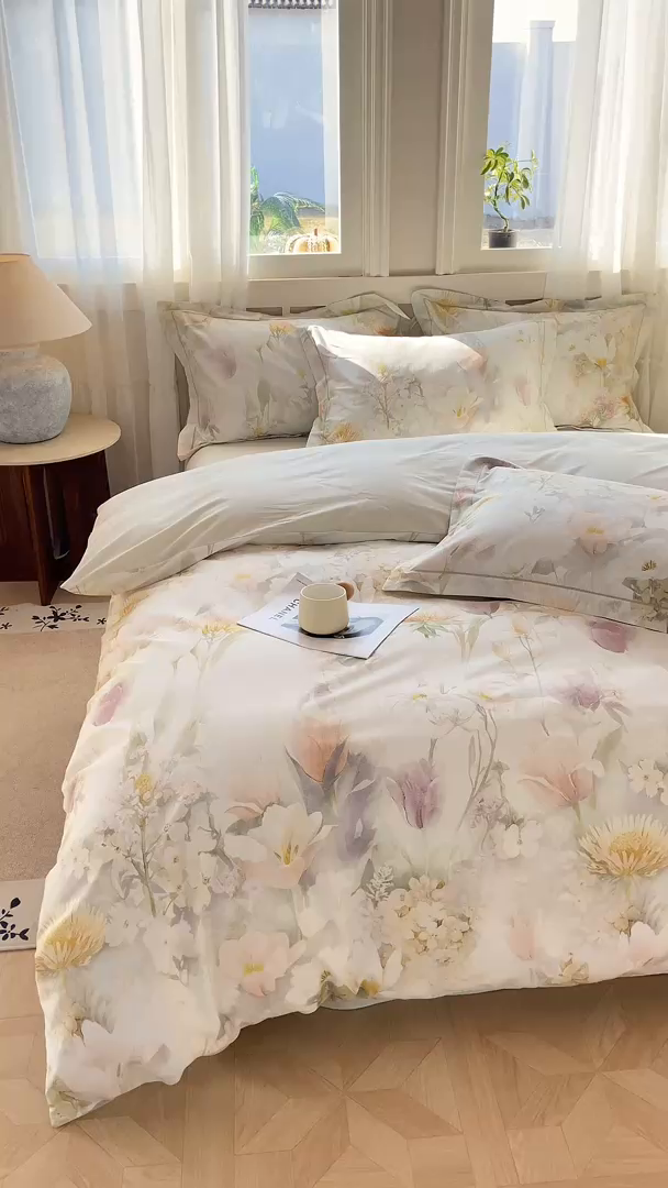 91家纺网 家纺一手货源 找家纺 XIWEN-希文家纺 2026新款40支全棉纯棉13376数码印花四件套-第一批 明媚