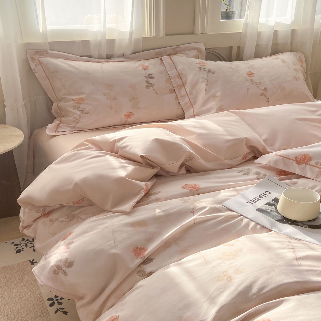 91家纺网 家纺一手货源 找家纺 XIWEN-希文家纺 2026新款40支全棉纯棉13376数码印花四件套-第一批 倩影-粉