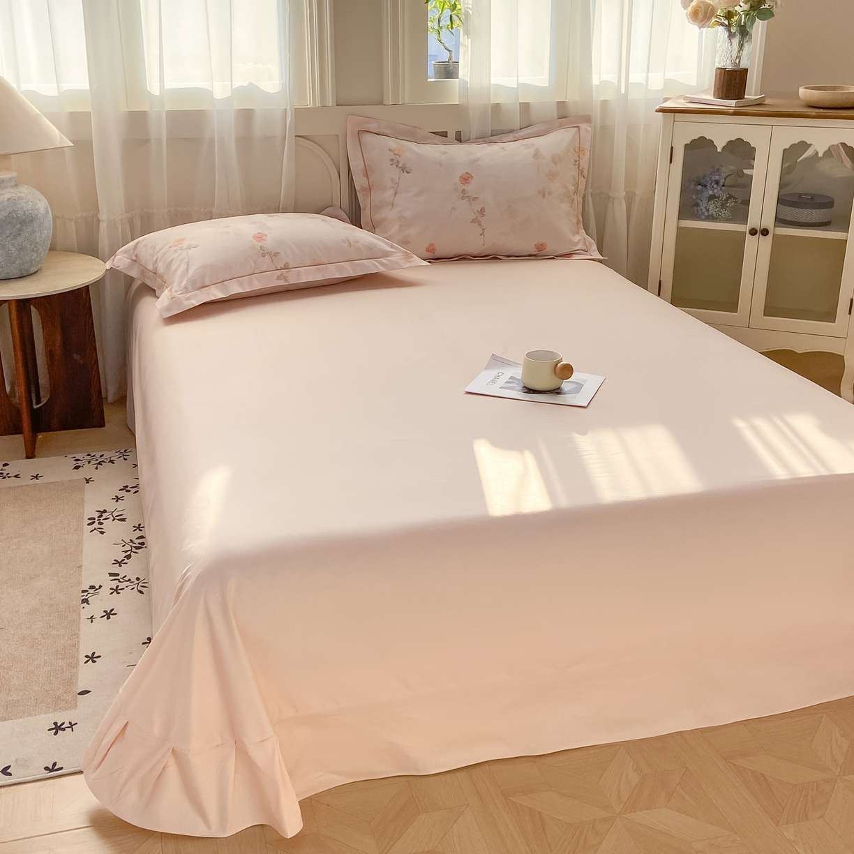 91家纺网 家纺一手货源 找家纺 XIWEN-希文家纺 2026新款40支全棉纯棉13376数码印花四件套-第一批 倩影-粉