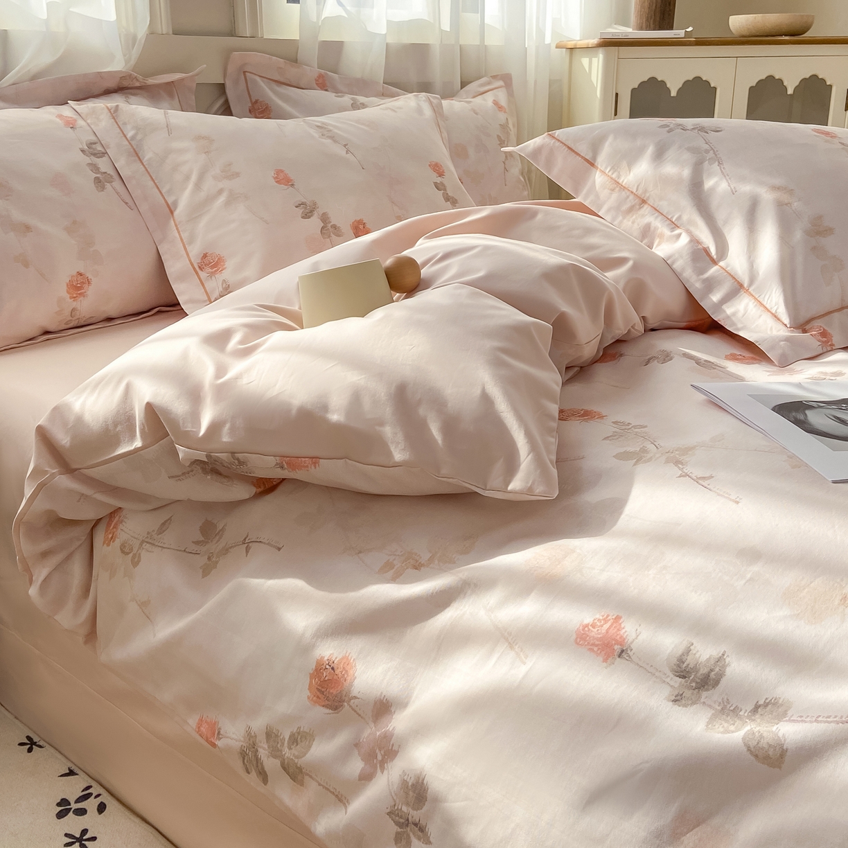 91家纺网 家纺一手货源 找家纺 XIWEN-希文家纺 2026新款40支全棉纯棉13376数码印花四件套-第一批 倩影-粉