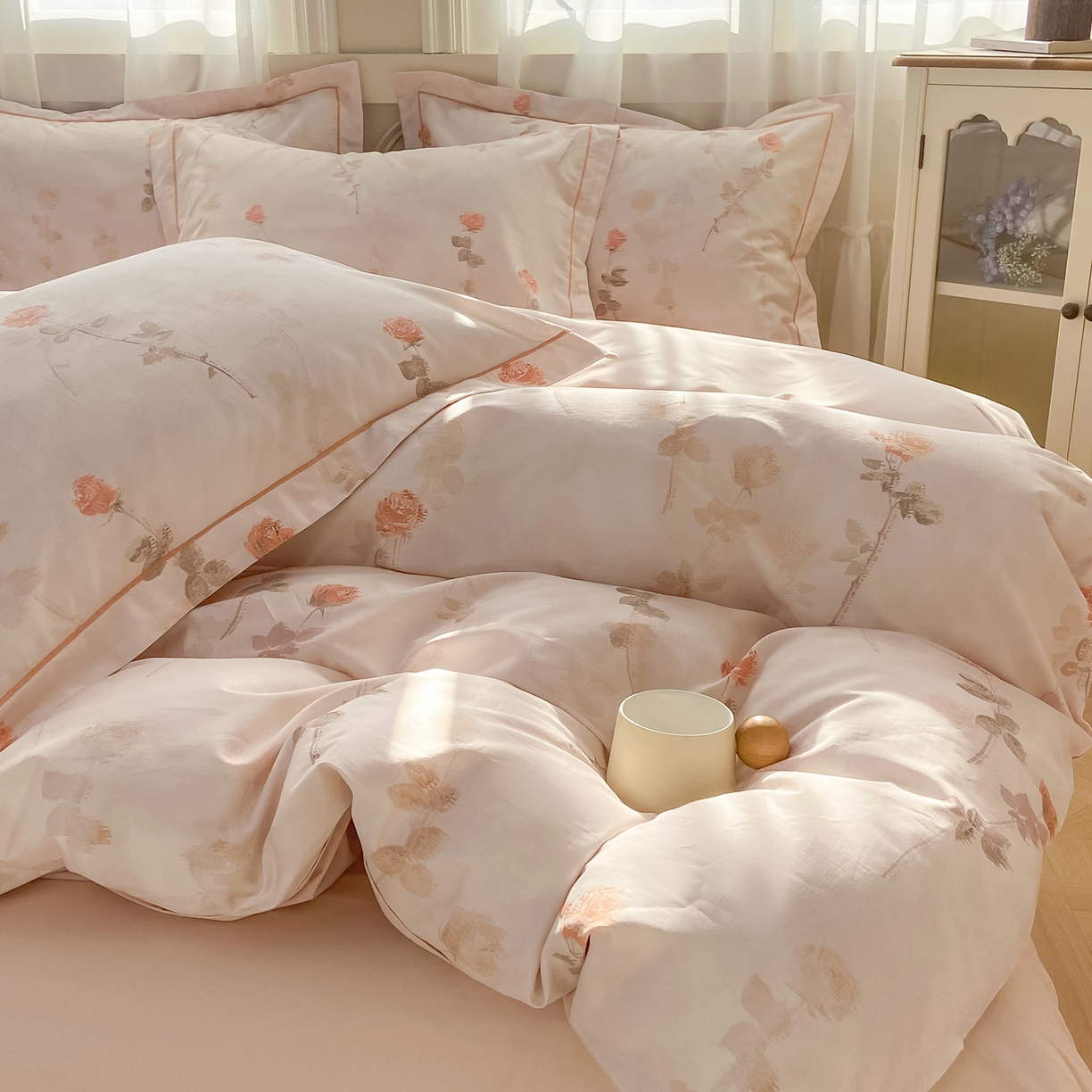 91家纺网 家纺一手货源 找家纺 XIWEN-希文家纺 2026新款40支全棉纯棉13376数码印花四件套-第一批 倩影-粉