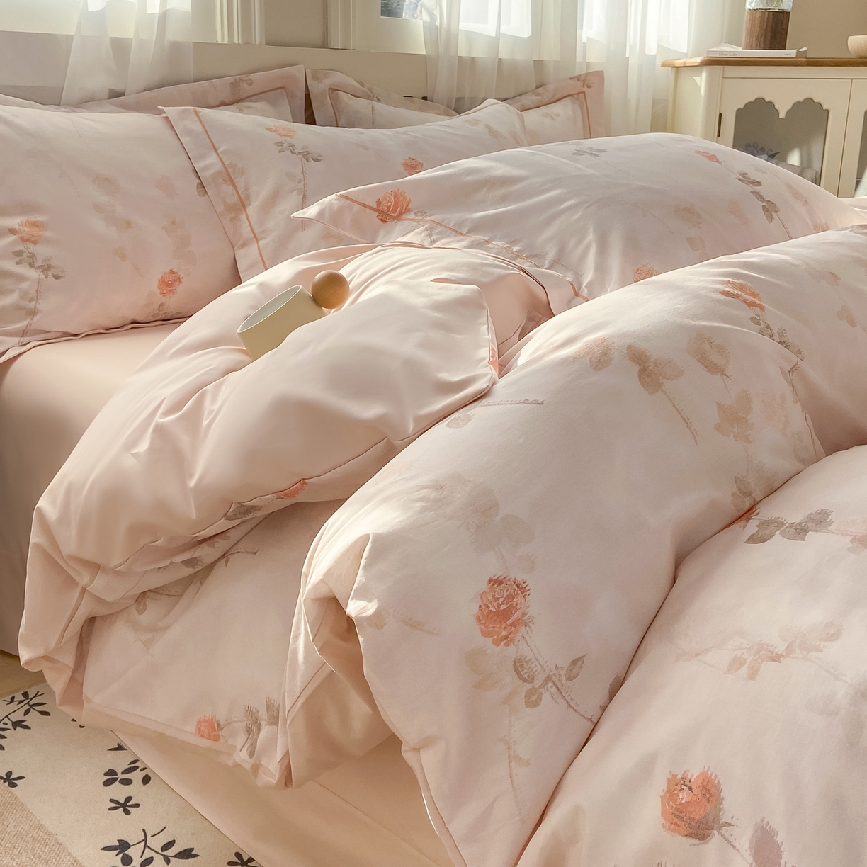 91家纺网 家纺一手货源 找家纺 XIWEN-希文家纺 2026新款40支全棉纯棉13376数码印花四件套-第一批 倩影-粉