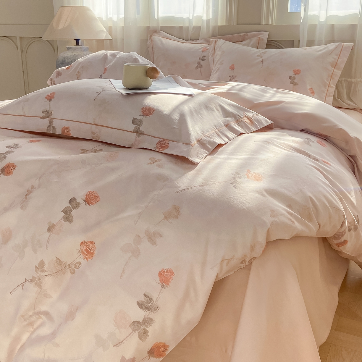 91家纺网 家纺一手货源 找家纺 XIWEN-希文家纺 2026新款40支全棉纯棉13376数码印花四件套-第一批 倩影-粉