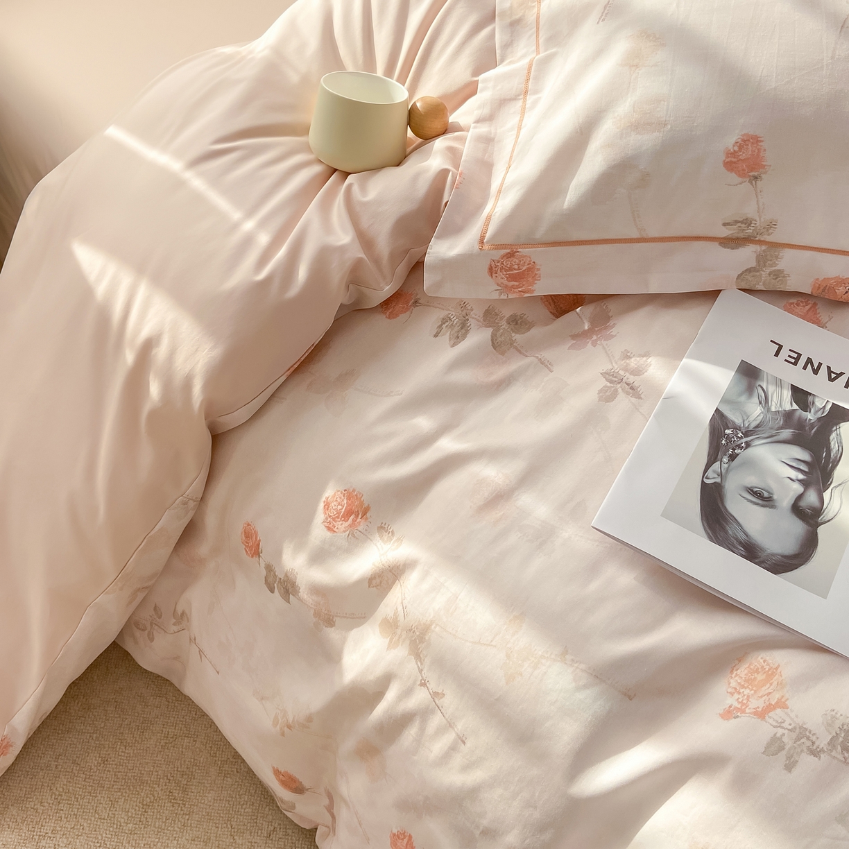 91家纺网 家纺一手货源 找家纺 XIWEN-希文家纺 2026新款40支全棉纯棉13376数码印花四件套-第一批 倩影-粉