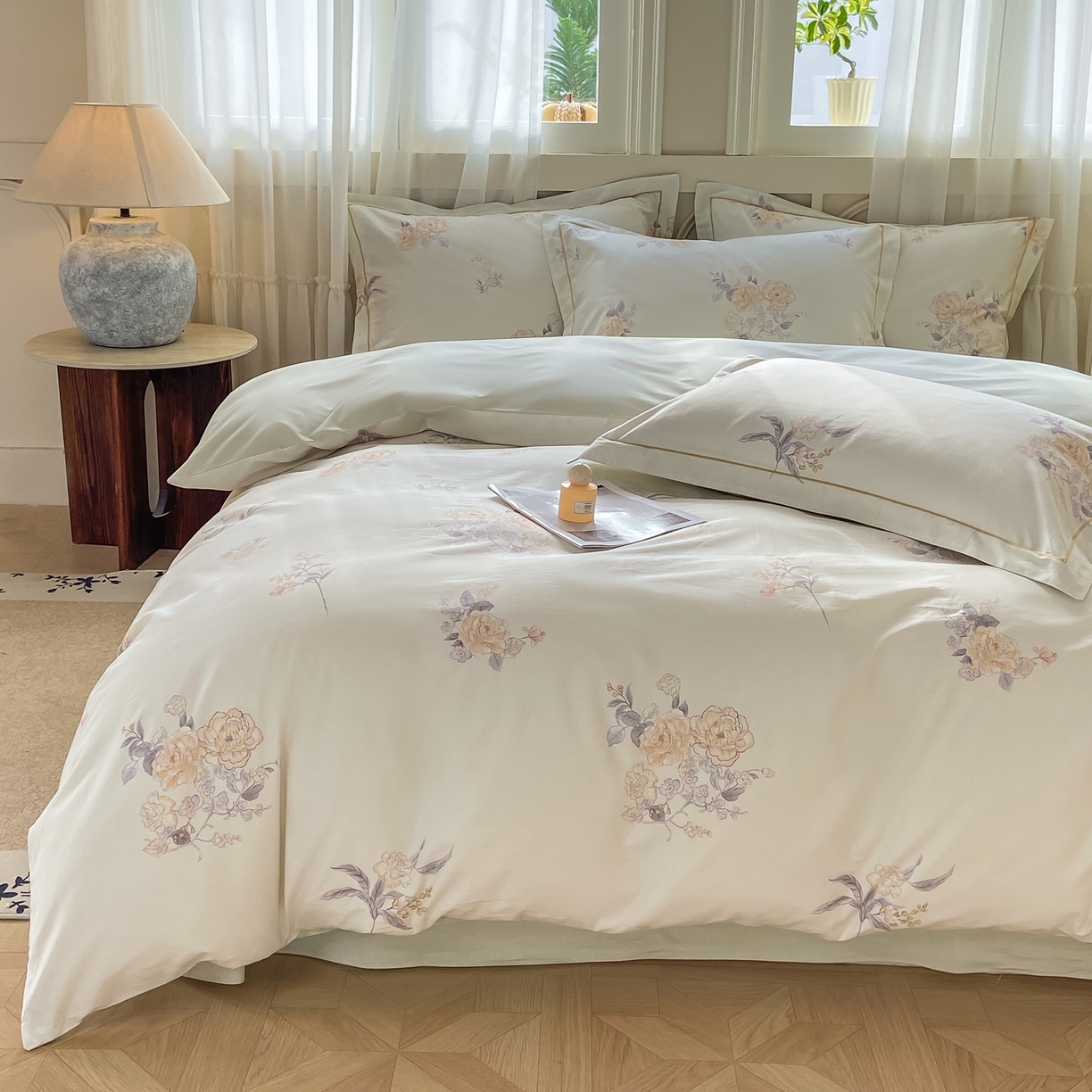 91家纺网 家纺一手货源 找家纺 XIWEN-希文家纺 2026新款40支全棉纯棉13376数码印花四件套-第一批 小时光