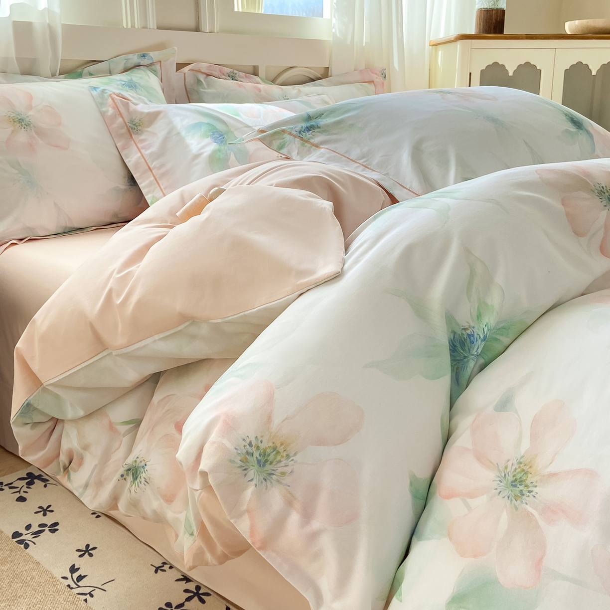 91家纺网 家纺一手货源 找家纺 XIWEN-希文家纺 2026新款40支全棉纯棉13376数码印花四件套-第一批 晓城时光