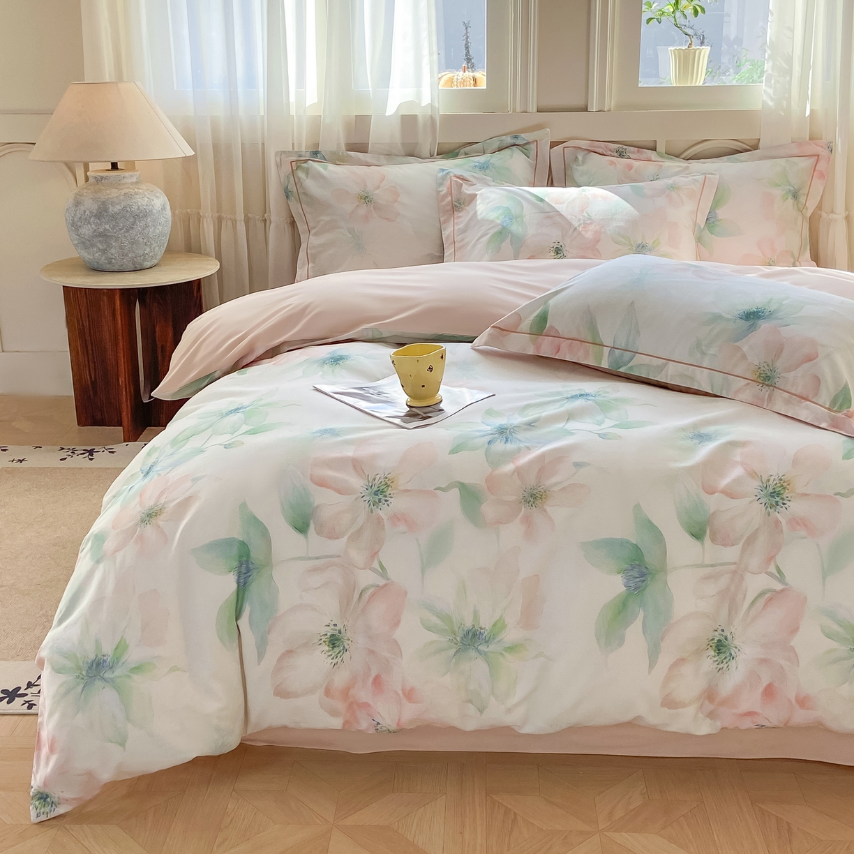 91家纺网 家纺一手货源 找家纺 XIWEN-希文家纺 2026新款40支全棉纯棉13376数码印花四件套-第一批 晓城时光