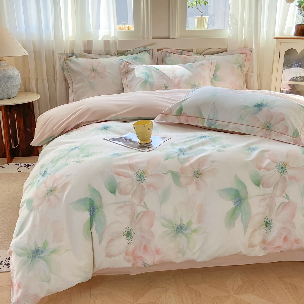 91家纺网 家纺一手货源 找家纺 XIWEN-希文家纺 2026新款40支全棉纯棉13376数码印花四件套-第一批 晓城时光