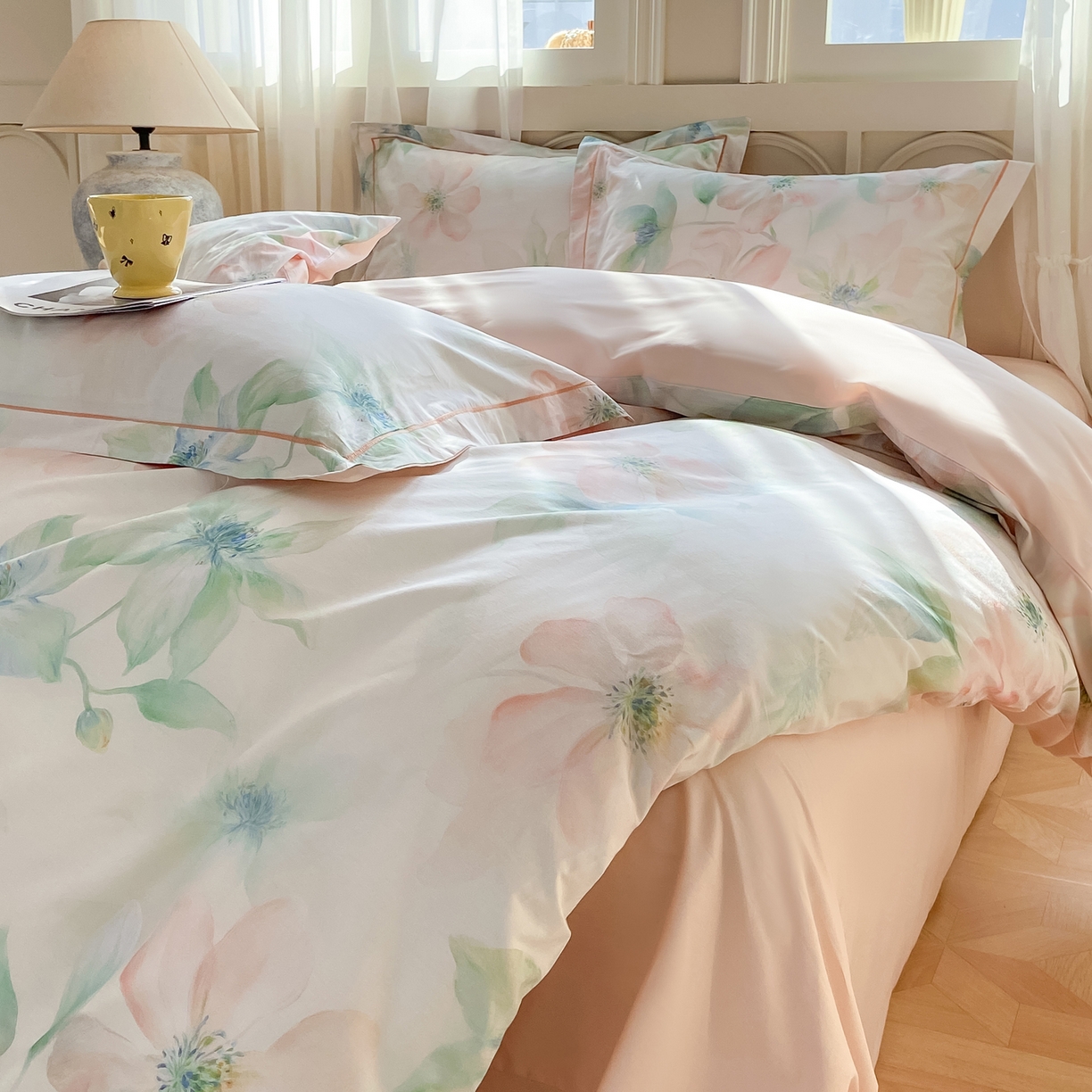 91家纺网 家纺一手货源 找家纺 XIWEN-希文家纺 2026新款40支全棉纯棉13376数码印花四件套-第一批 晓城时光