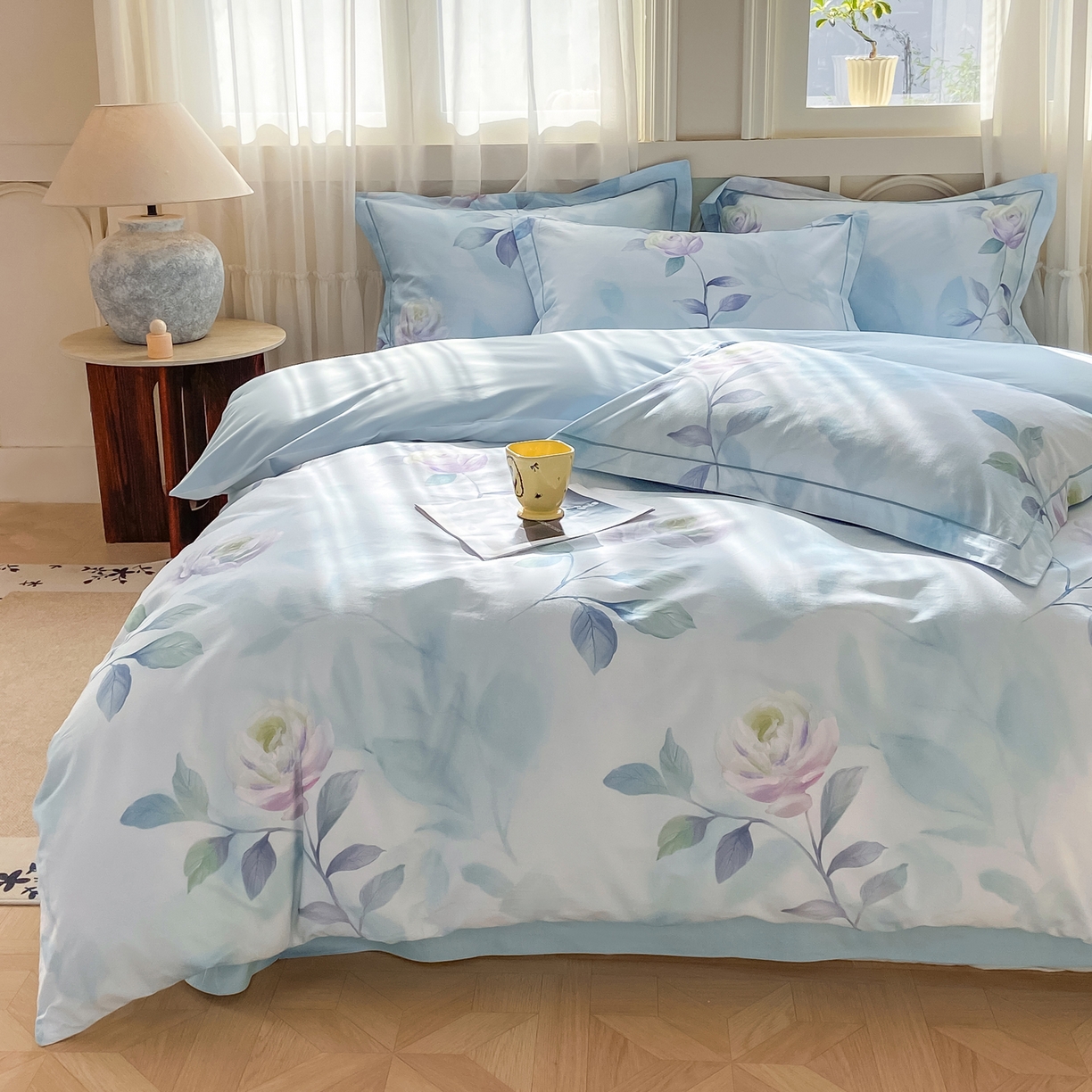 91家纺网 家纺一手货源 找家纺 XIWEN-希文家纺 2026新款40支全棉纯棉13376数码印花四件套-第一批 秀颜-兰