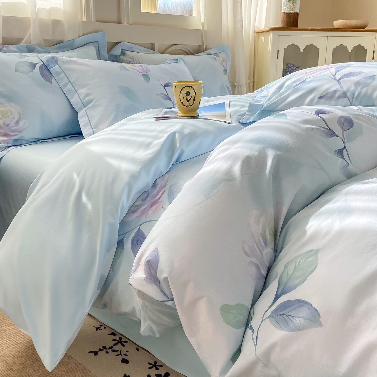 91家纺网 家纺一手货源 找家纺 XIWEN-希文家纺 2026新款40支全棉纯棉13376数码印花四件套-第一批 秀颜-兰