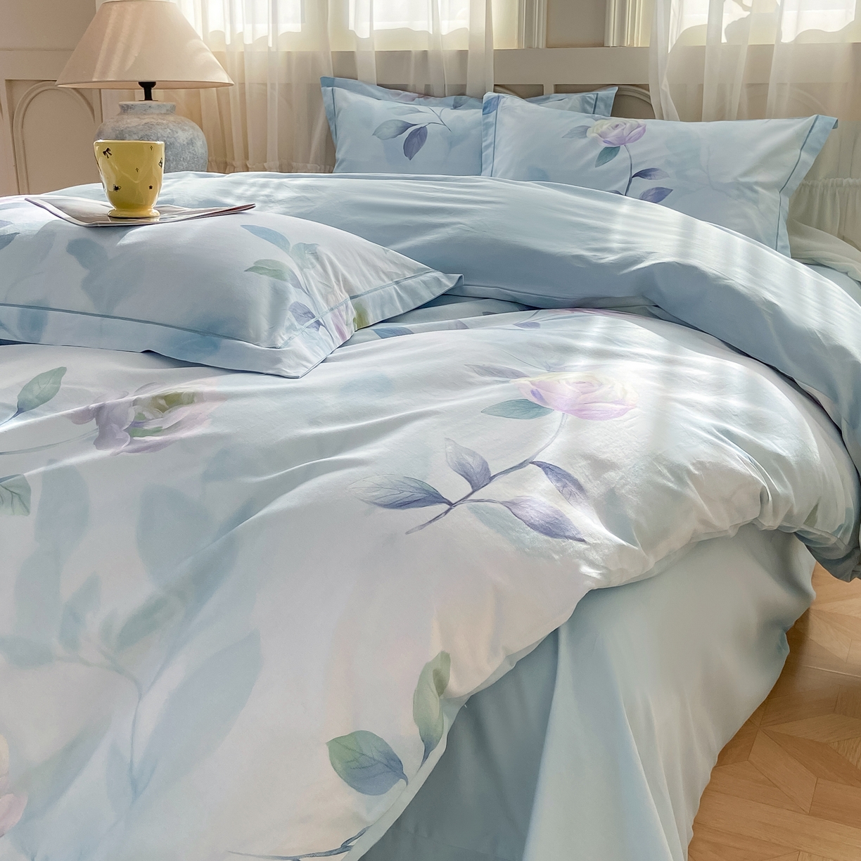 91家纺网 家纺一手货源 找家纺 XIWEN-希文家纺 2026新款40支全棉纯棉13376数码印花四件套-第一批 秀颜-兰