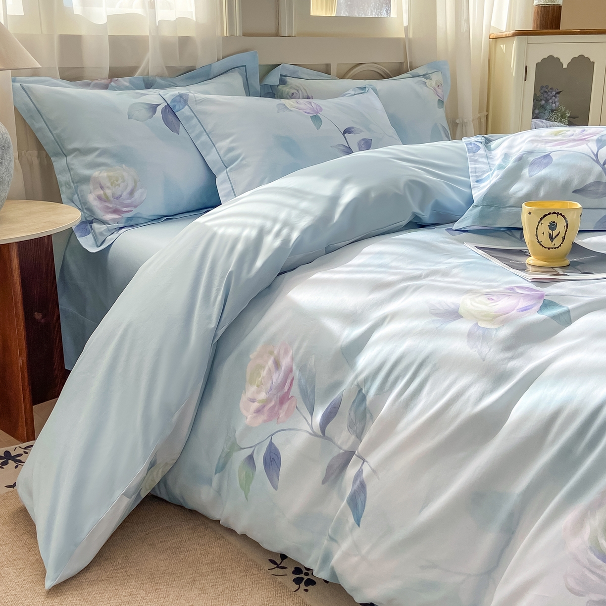 91家纺网 家纺一手货源 找家纺 XIWEN-希文家纺 2026新款40支全棉纯棉13376数码印花四件套-第一批 秀颜-兰