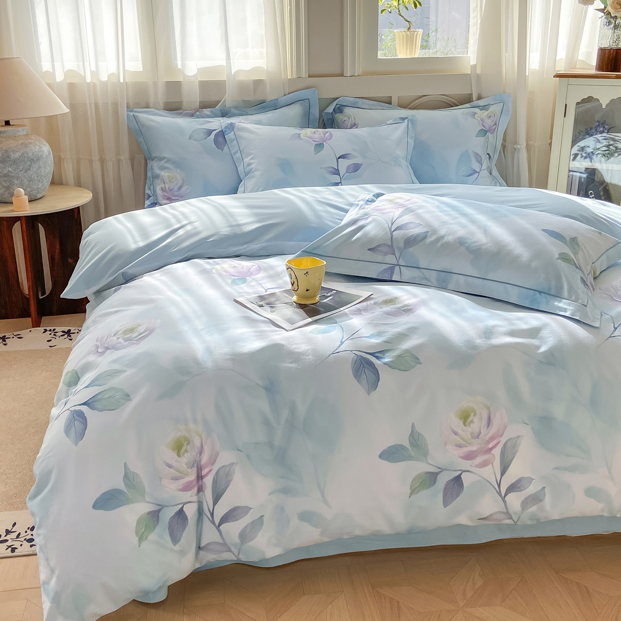 91家纺网 家纺一手货源 找家纺 XIWEN-希文家纺 2026新款40支全棉纯棉13376数码印花四件套-第一批 秀颜-兰