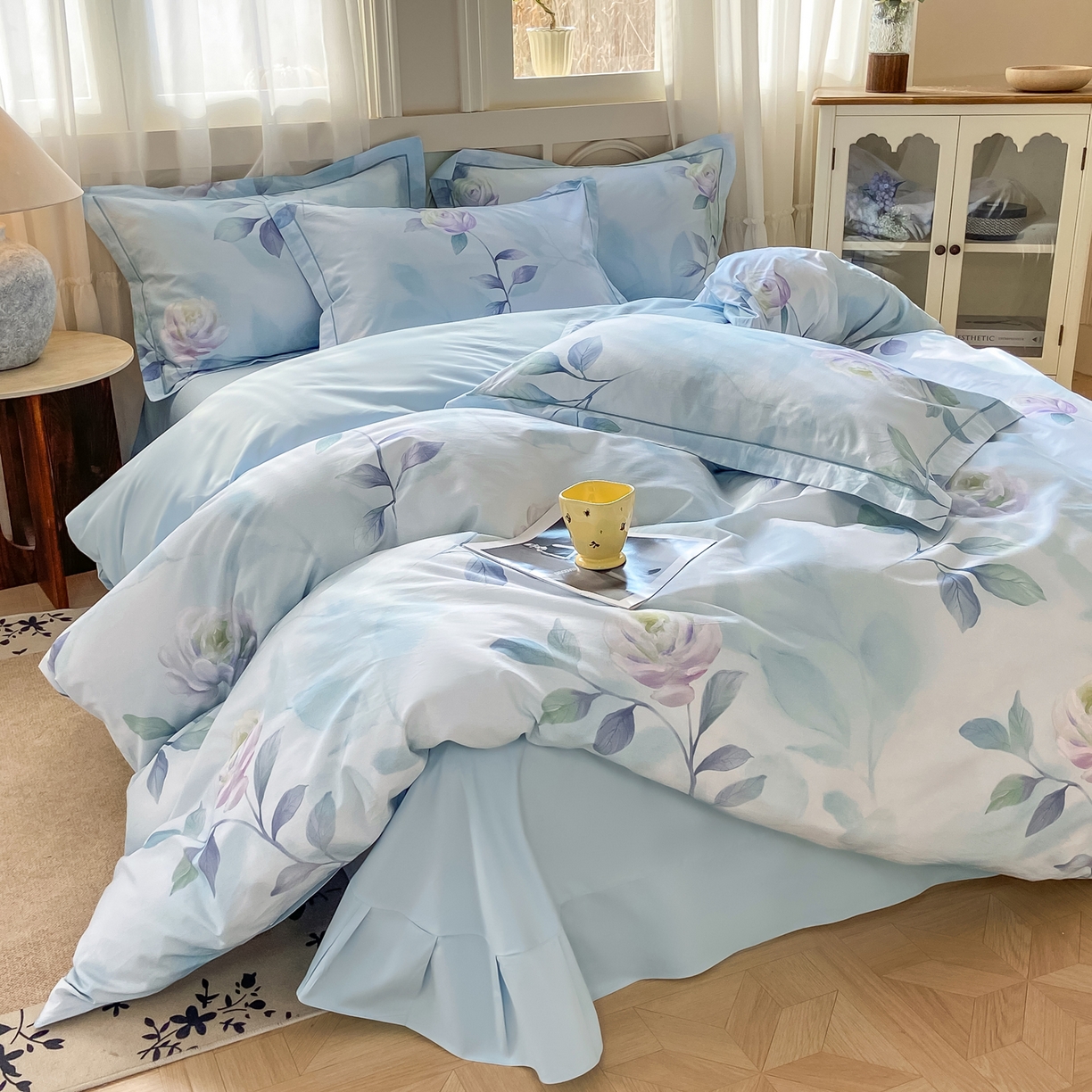 91家纺网 家纺一手货源 找家纺 XIWEN-希文家纺 2026新款40支全棉纯棉13376数码印花四件套-第一批 秀颜-兰