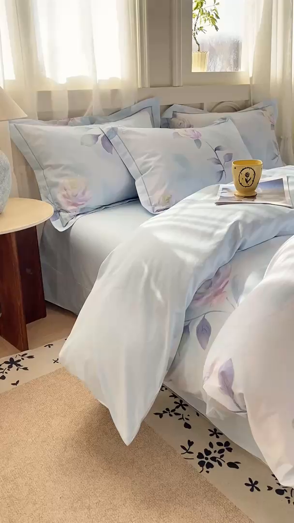 91家纺网 家纺一手货源 找家纺 XIWEN-希文家纺 2026新款40支全棉纯棉13376数码印花四件套-第一批 秀颜-兰