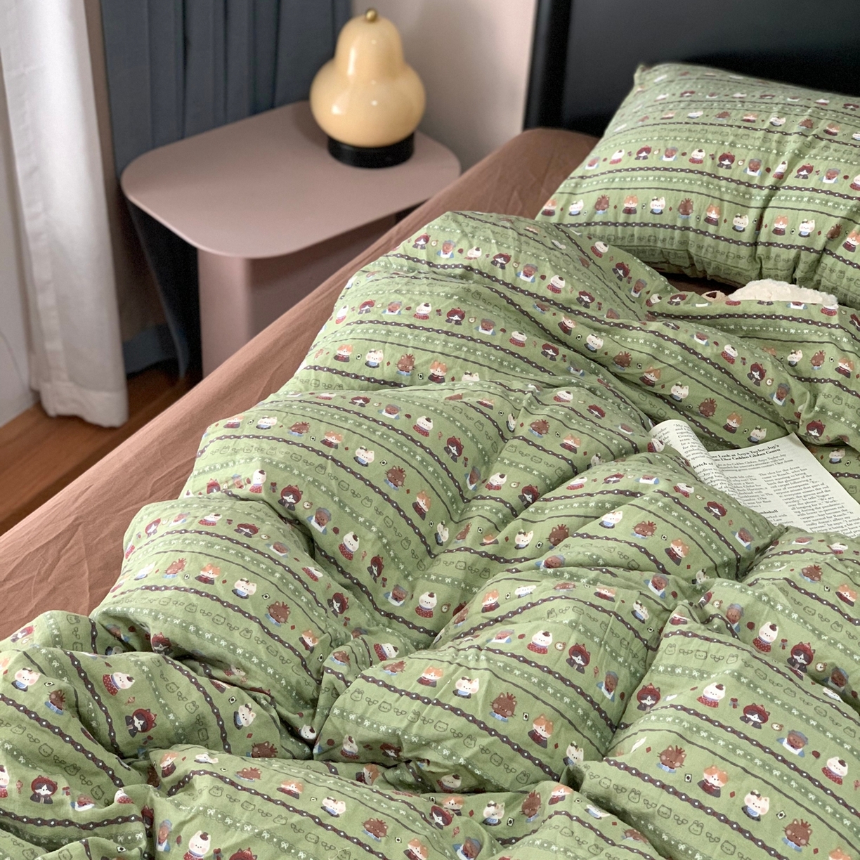 91家纺网 家纺一手货源 找家纺 源启生活 2025新款A类全棉双层纱四件套 小猫哈尼