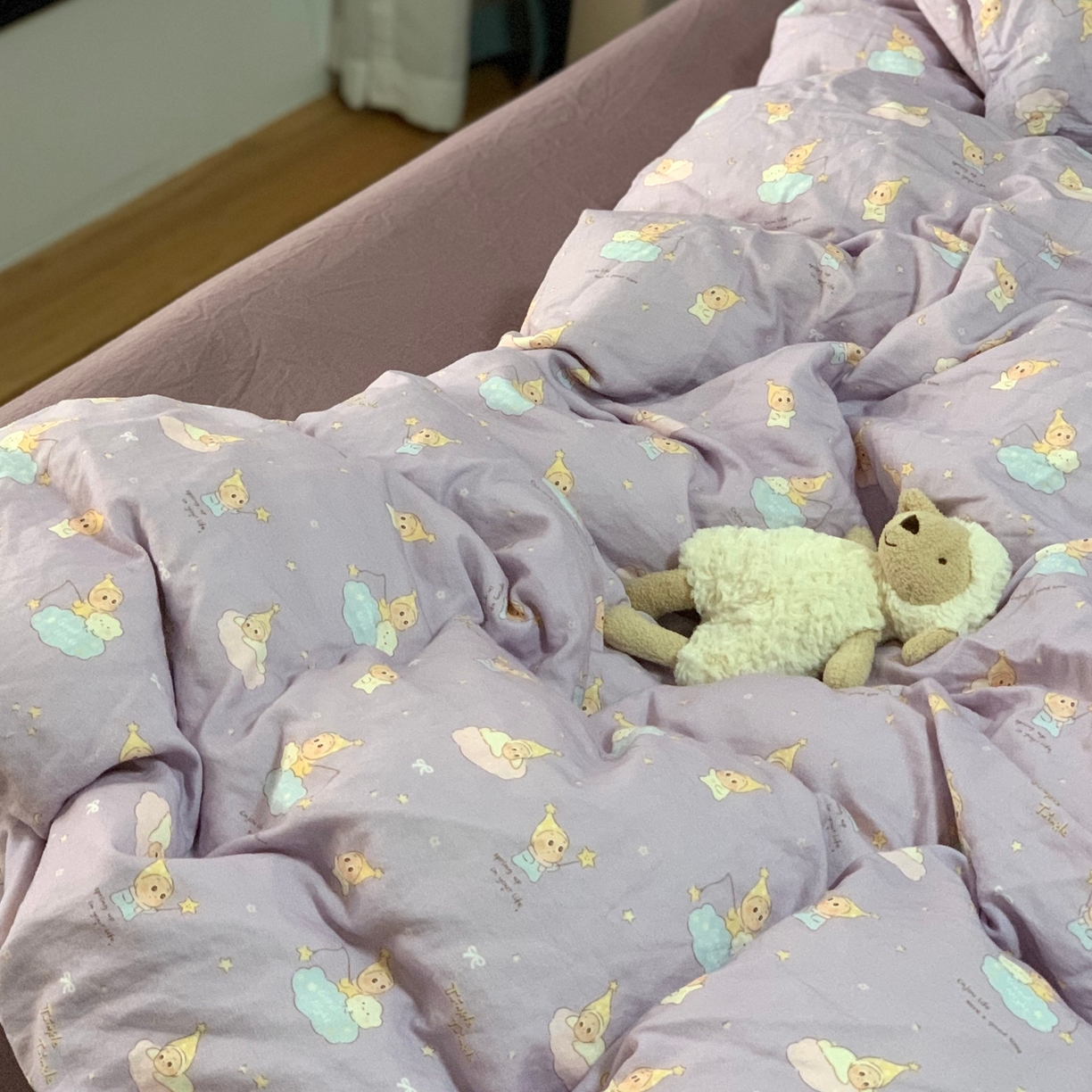 91家纺网 家纺一手货源 找家纺 源启生活 2025新款A类全棉双层纱四件套 许愿星星