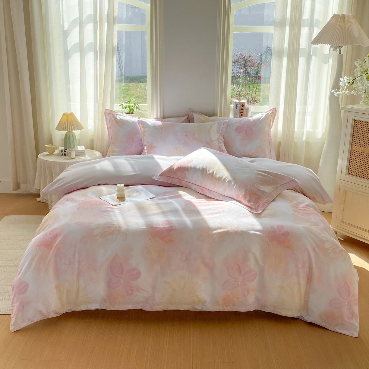 91家纺网 家纺一手货源 找家纺 XIWEN-希文家纺 2026新款40支全棉13376数码印花四件套-第二批 白芨-粉