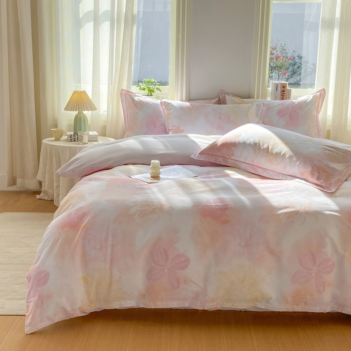 91家纺网 家纺一手货源 找家纺 XIWEN-希文家纺 2026新款40支全棉13376数码印花四件套-第二批 白芨-粉