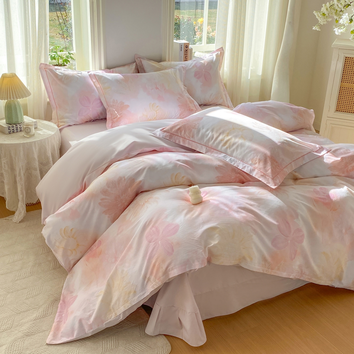 91家纺网 家纺一手货源 找家纺 XIWEN-希文家纺 2026新款40支全棉13376数码印花四件套-第二批 白芨-粉