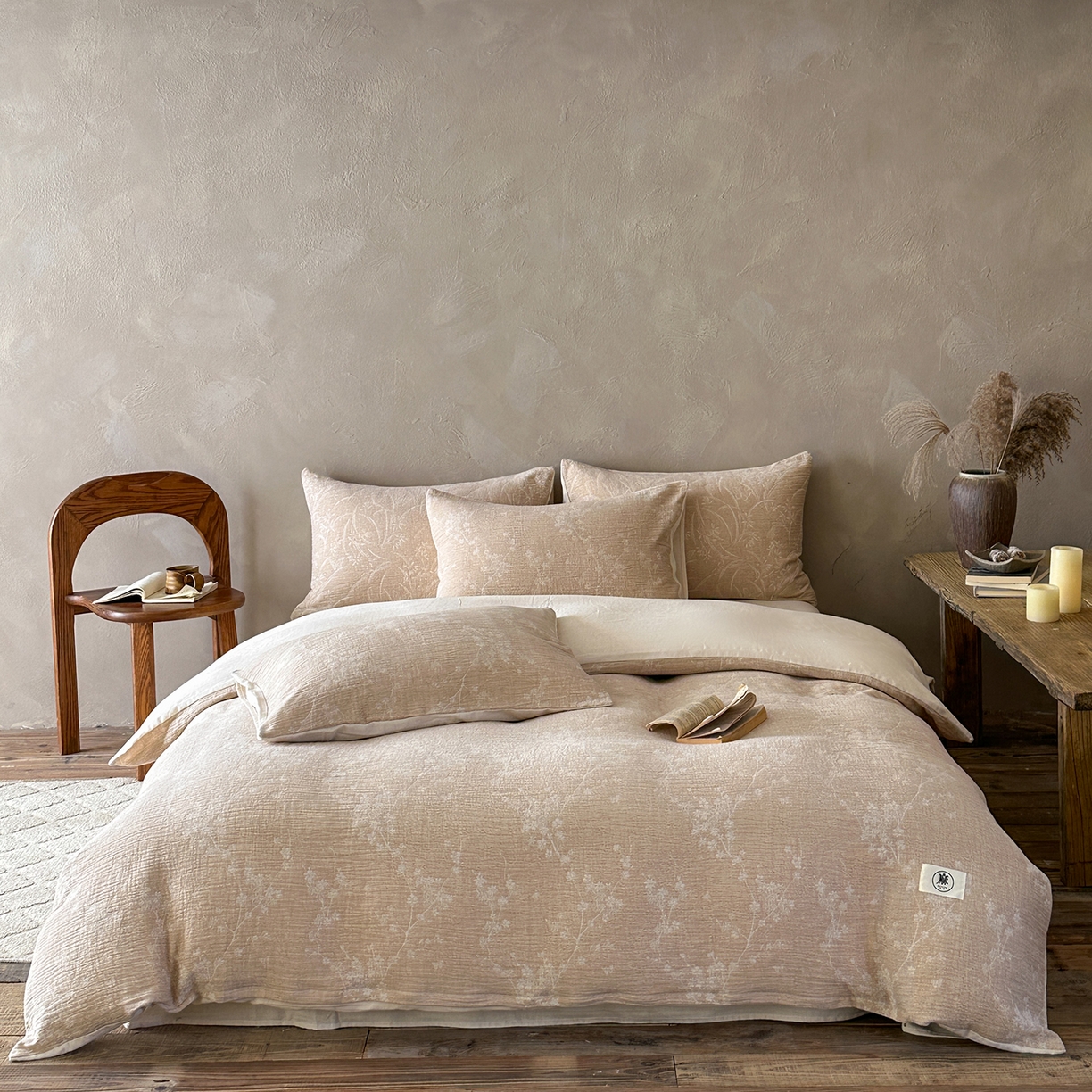 爱丽丝 2026新款色织提花棉麻四件套系列 浅雾枝雪