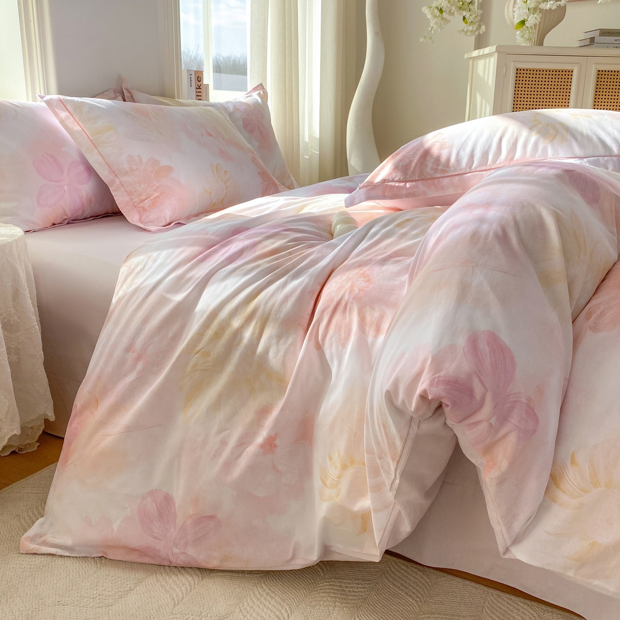 91家纺网 家纺一手货源 找家纺 XIWEN-希文家纺 2026新款40支全棉13376数码印花四件套-第二批 白芨-粉