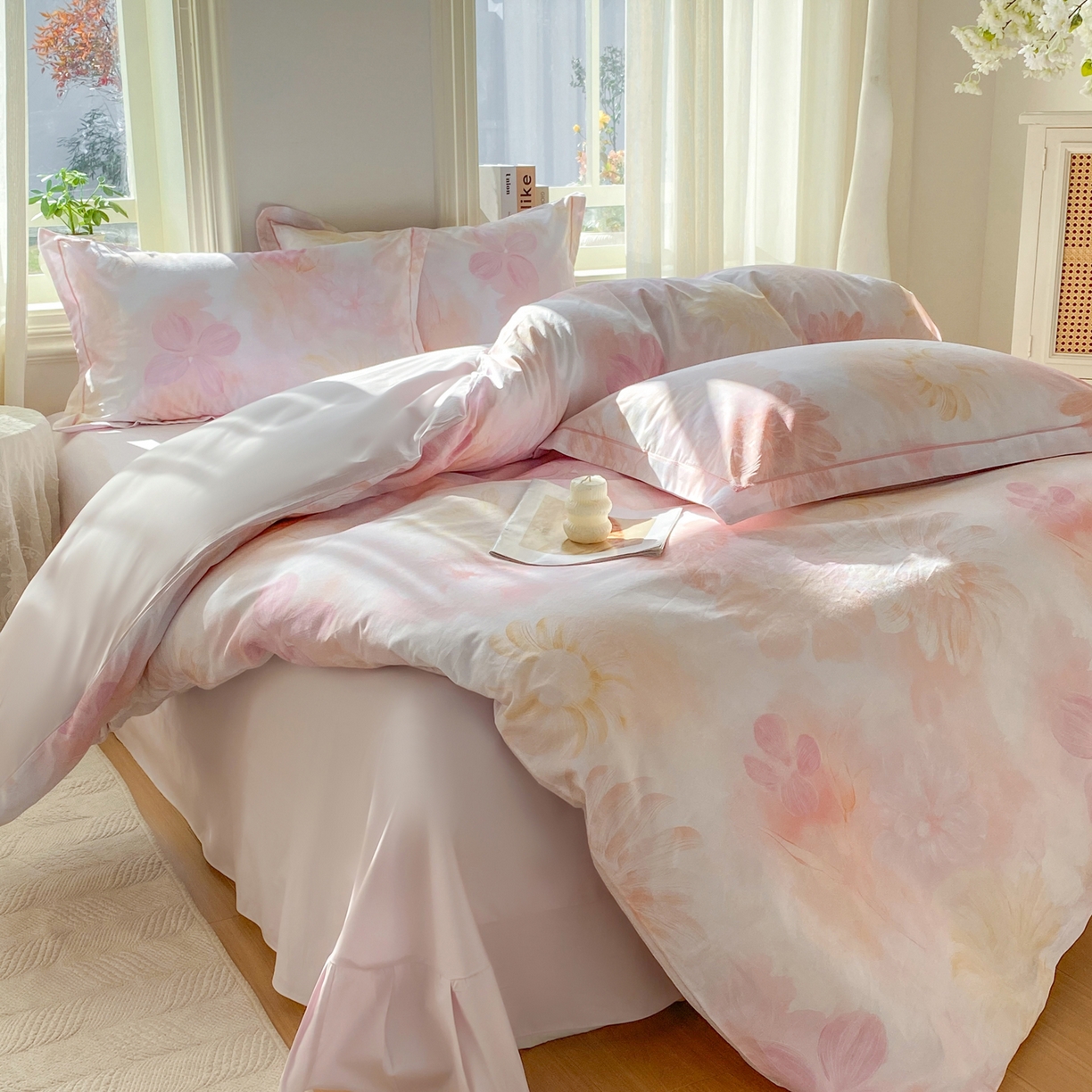 91家纺网 家纺一手货源 找家纺 XIWEN-希文家纺 2026新款40支全棉13376数码印花四件套-第二批 白芨-粉