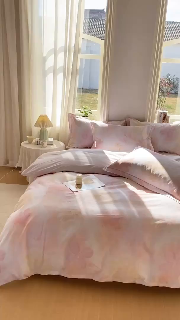 91家纺网 家纺一手货源 找家纺 XIWEN-希文家纺 2026新款40支全棉13376数码印花四件套-第二批 白芨-粉