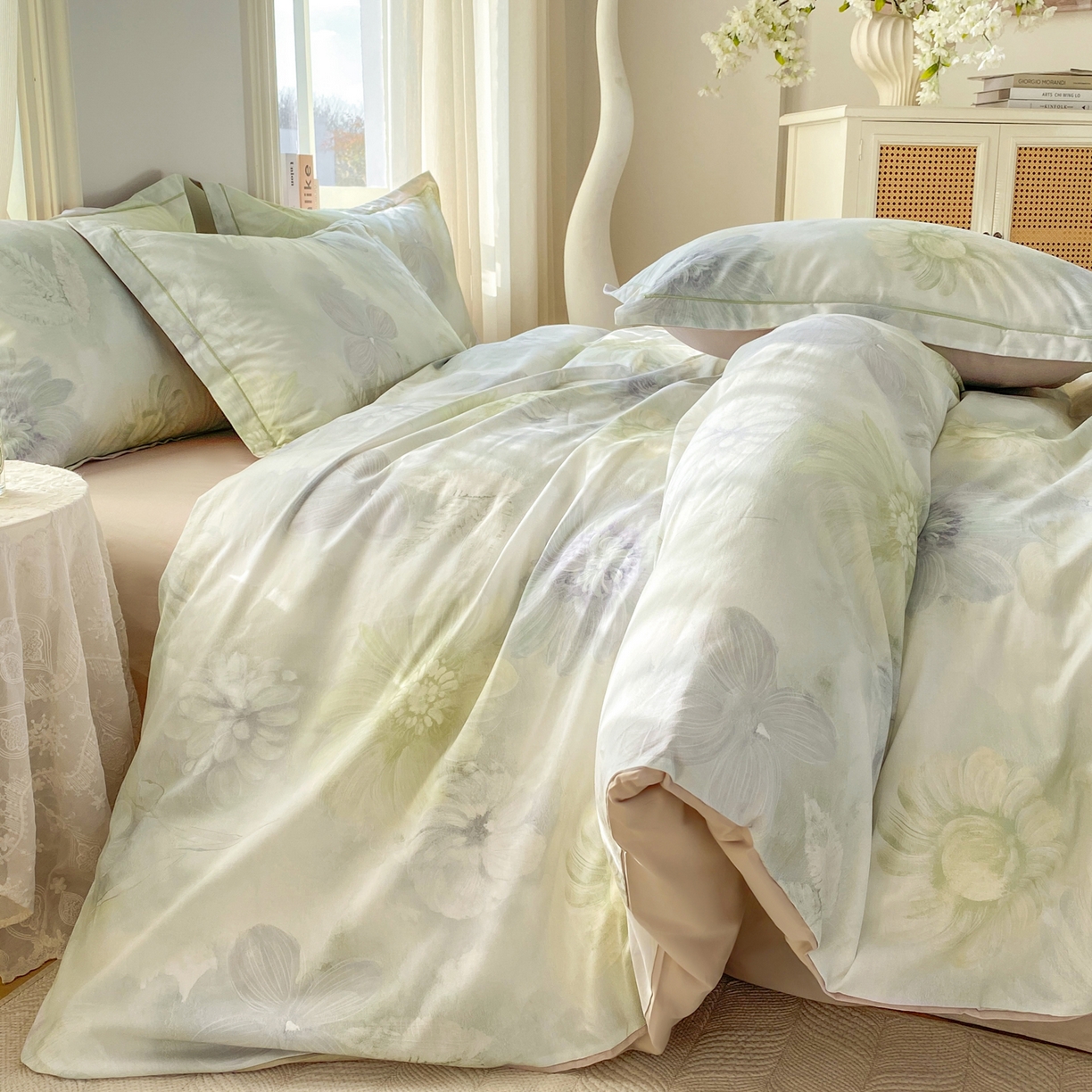 91家纺网 家纺一手货源 找家纺 XIWEN-希文家纺 2026新款40支全棉13376数码印花四件套-第二批 白芨-黄