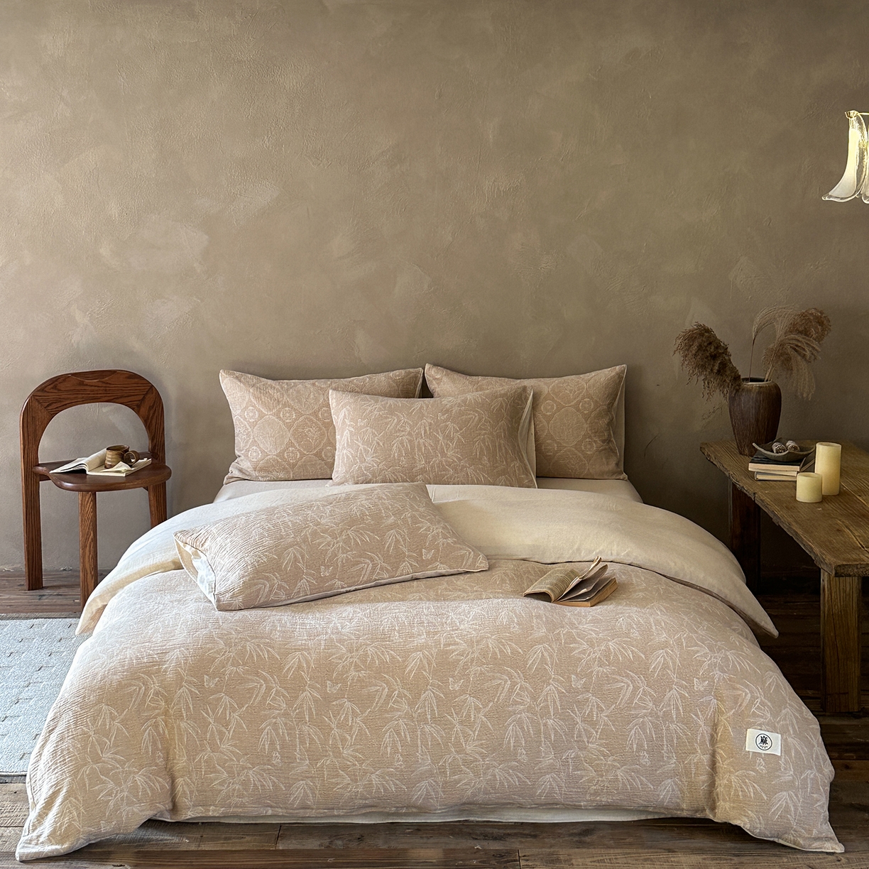 爱丽丝 2026新款色织提花棉麻四件套系列 竹影栖蝶