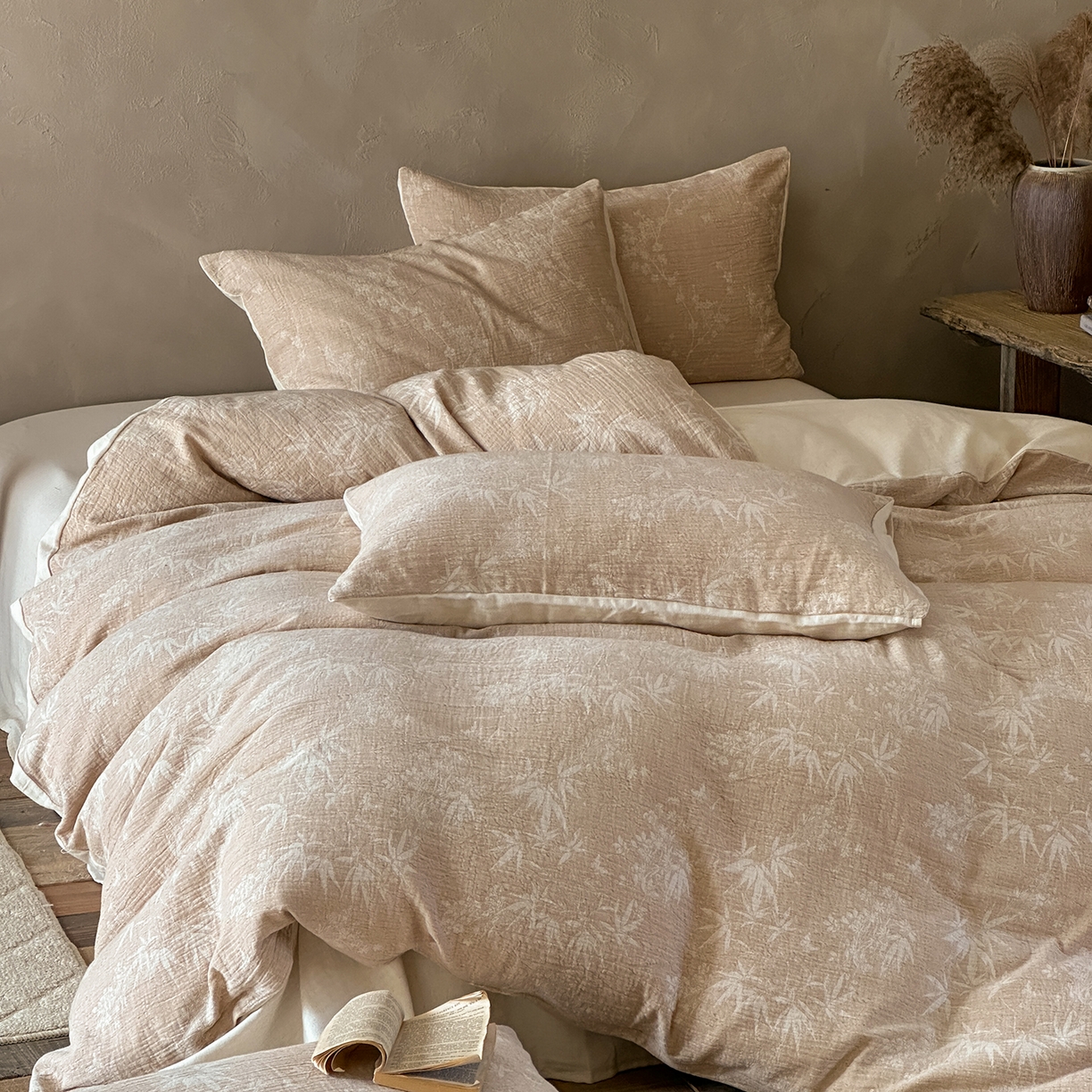 91家纺网 家纺一手货源 找家纺 爱丽丝 2026新款色织提花棉麻四件套系列 素织竹影