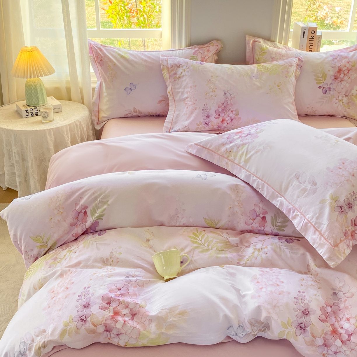 91家纺网 家纺一手货源 找家纺 XIWEN-希文家纺 2026新款40支全棉13376数码印花四件套-第二批 风铃-粉