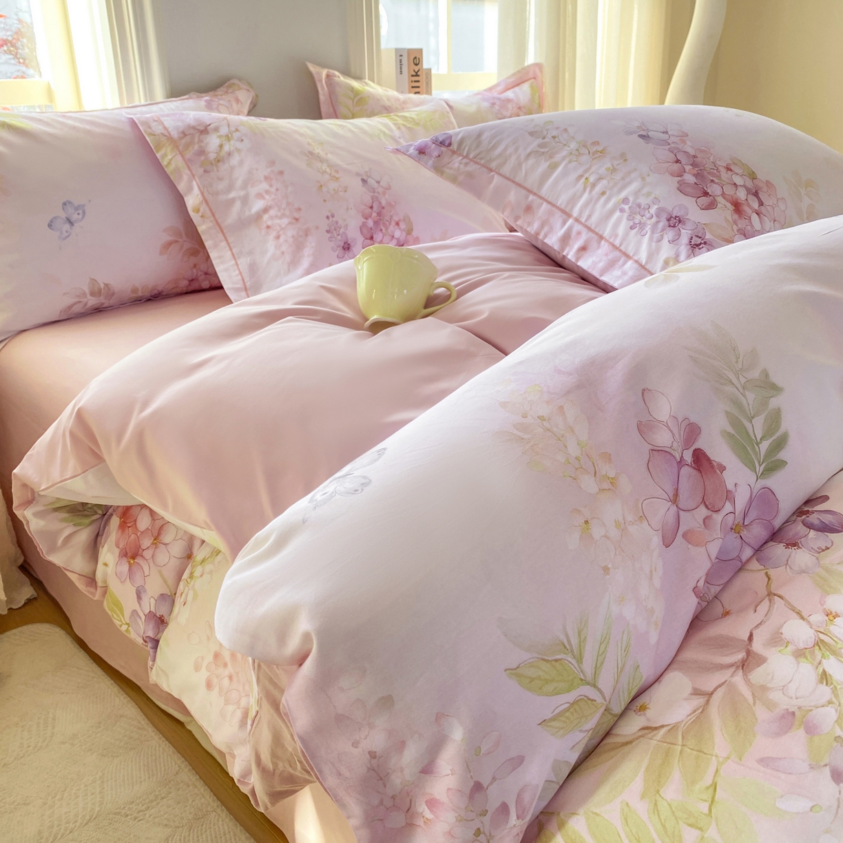 91家纺网 家纺一手货源 找家纺 XIWEN-希文家纺 2026新款40支全棉13376数码印花四件套-第二批 风铃-粉