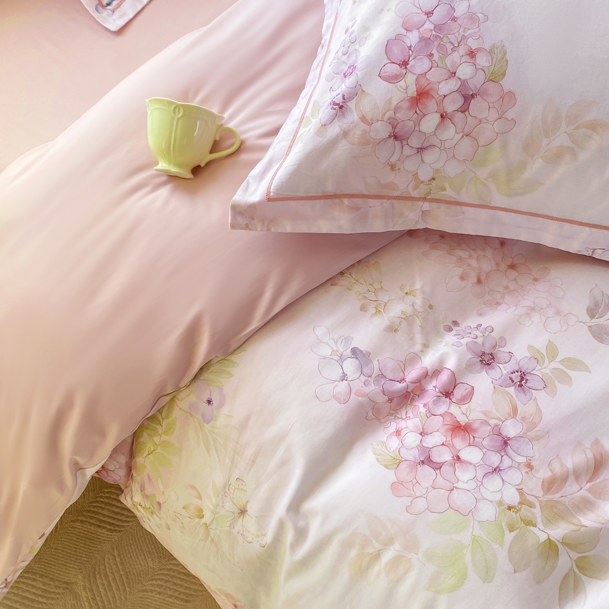 91家纺网 家纺一手货源 找家纺 XIWEN-希文家纺 2026新款40支全棉13376数码印花四件套-第二批 风铃-粉